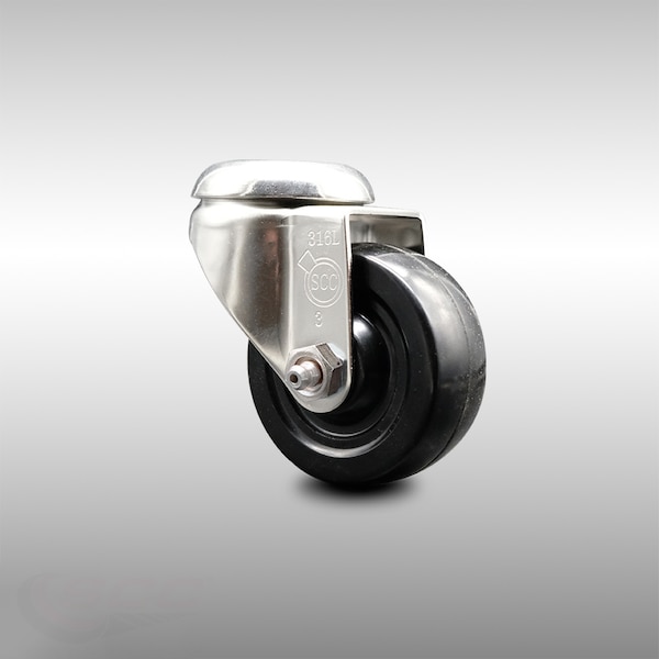 3 Inch 316SS Hard Rubber Wheel Swivel Bolt Hole Caster
